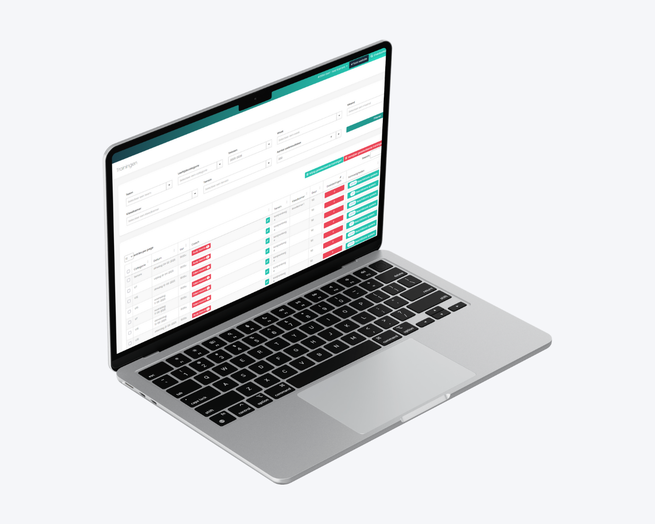 Trainingsmanagement in Kicksite met leerplandoelstellingen en aanwezigheidsregistratie
